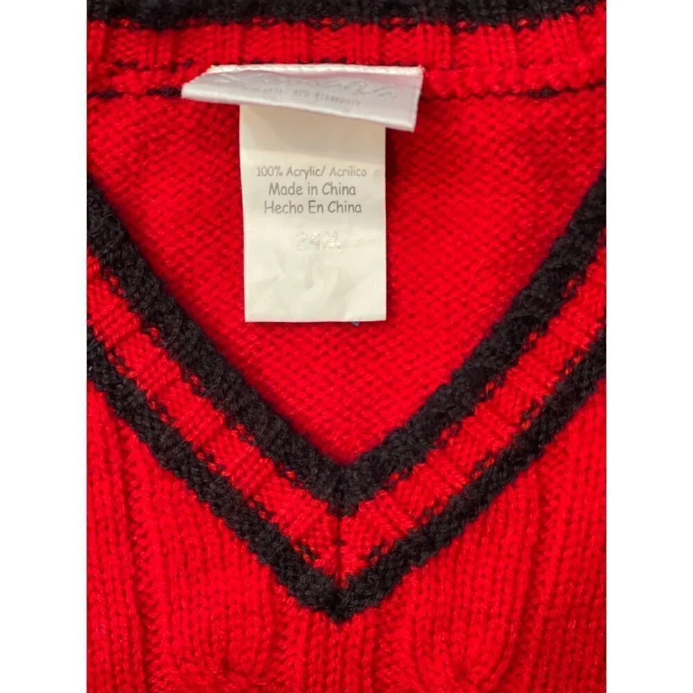 SAMARA V-Neck Pullover Sweater Vest Boy's Size 24 Months Red Navy Trim Christmas